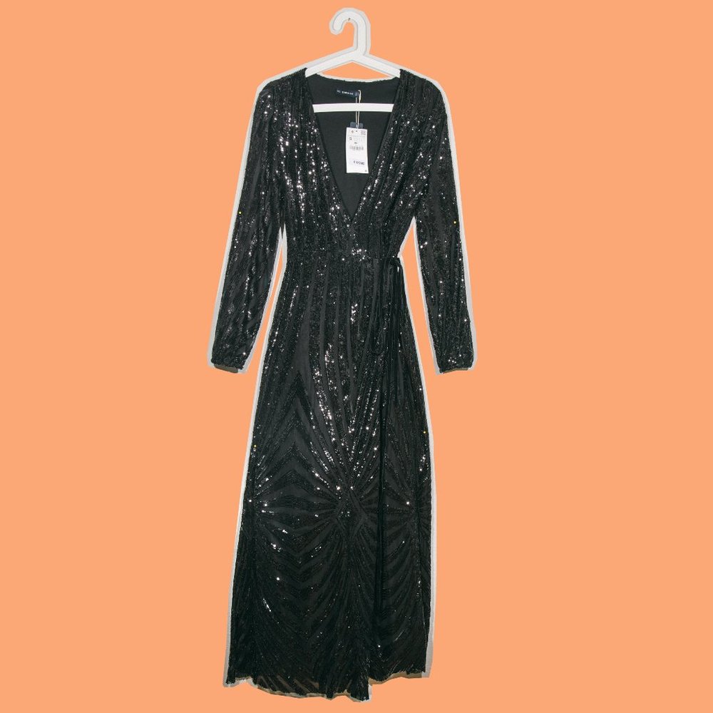 Zara Sequin Wrap Dress